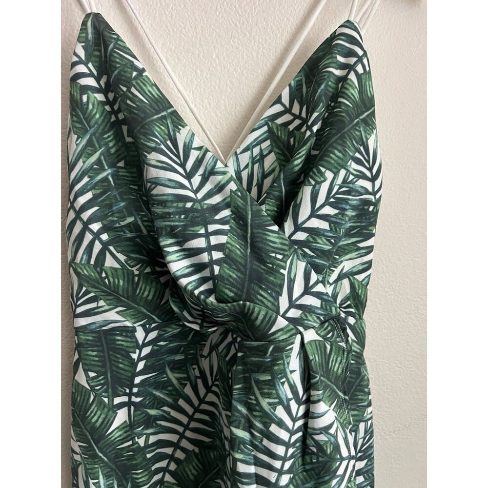 Banjul Dress Womens Small Green White Leaf Tropical Faux Wrap Cross Cross Back - Picture 6 of 10